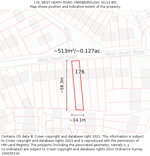 176, WEST HEATH ROAD, FARNBOROUGH, GU14 8PL: Plot and title map