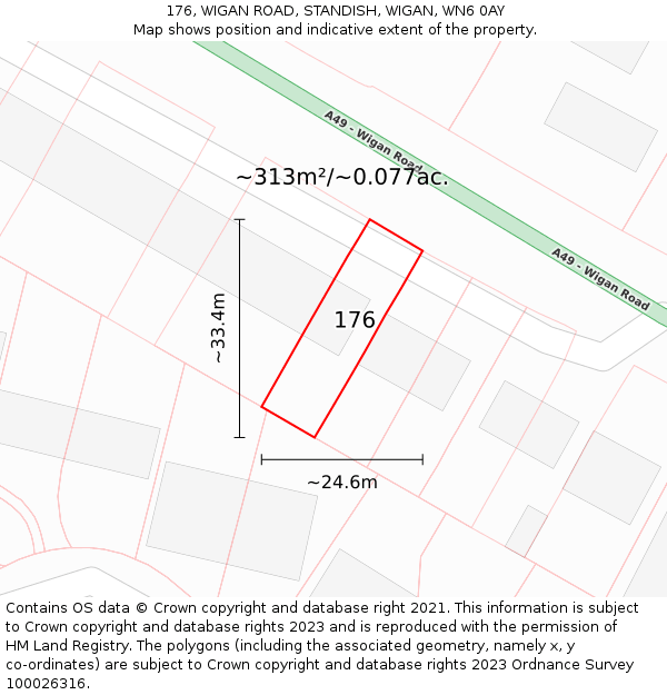 176, WIGAN ROAD, STANDISH, WIGAN, WN6 0AY: Plot and title map