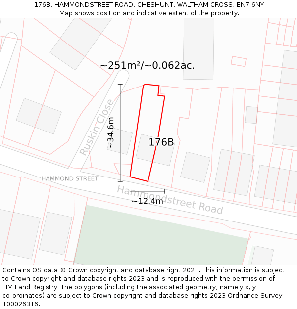 176B, HAMMONDSTREET ROAD, CHESHUNT, WALTHAM CROSS, EN7 6NY: Plot and title map