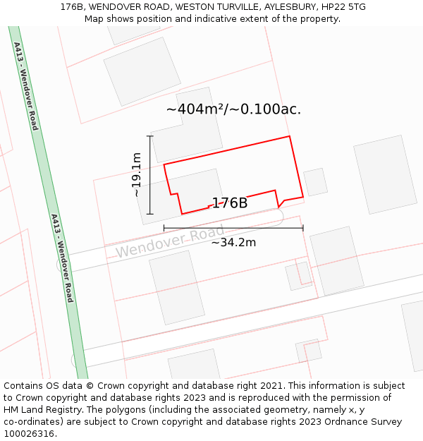 176B, WENDOVER ROAD, WESTON TURVILLE, AYLESBURY, HP22 5TG: Plot and title map