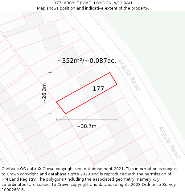 177, ARGYLE ROAD, LONDON, W13 0AU: Plot and title map