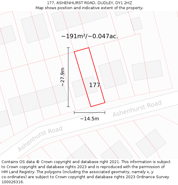 177, ASHENHURST ROAD, DUDLEY, DY1 2HZ: Plot and title map