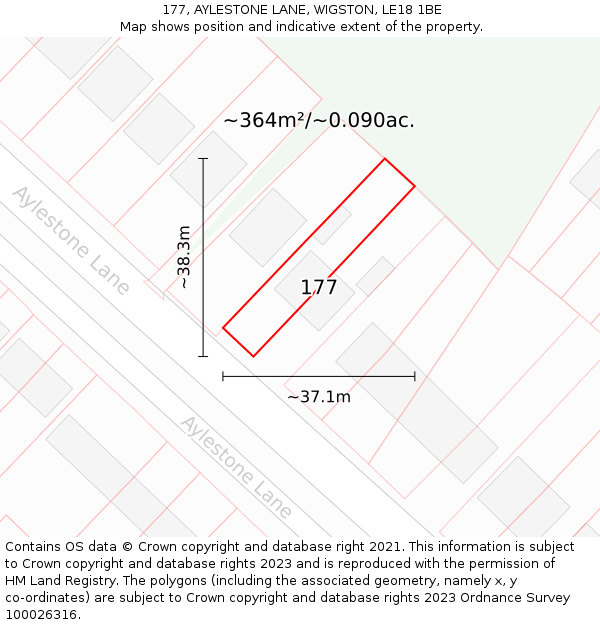 177, AYLESTONE LANE, WIGSTON, LE18 1BE: Plot and title map