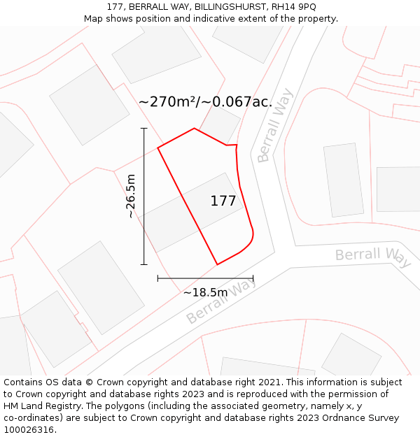 177, BERRALL WAY, BILLINGSHURST, RH14 9PQ: Plot and title map