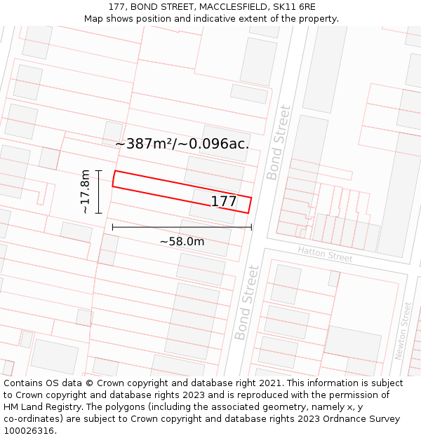 177, BOND STREET, MACCLESFIELD, SK11 6RE: Plot and title map