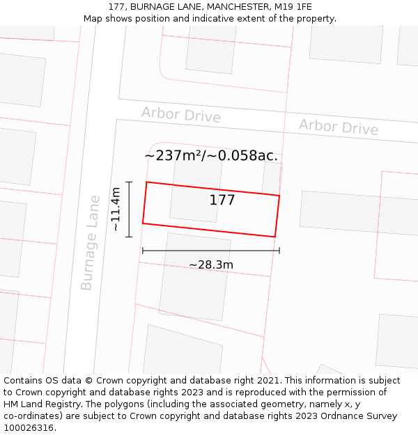 177, BURNAGE LANE, MANCHESTER, M19 1FE: Plot and title map