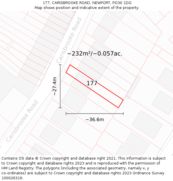 177, CARISBROOKE ROAD, NEWPORT, PO30 1DG: Plot and title map