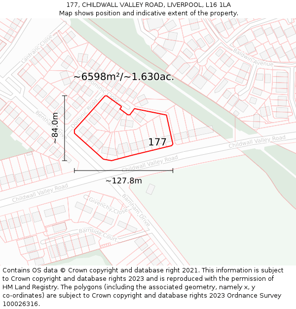 177, CHILDWALL VALLEY ROAD, LIVERPOOL, L16 1LA: Plot and title map