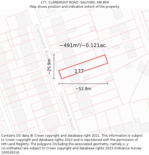 177, CLAREMONT ROAD, SALFORD, M6 8PA: Plot and title map