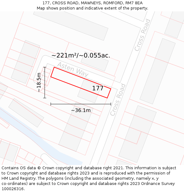 177, CROSS ROAD, MAWNEYS, ROMFORD, RM7 8EA: Plot and title map