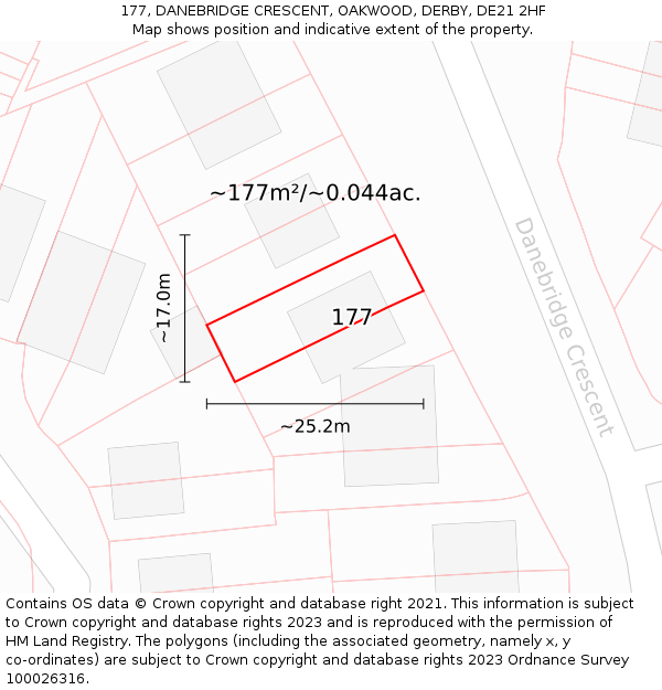 177, DANEBRIDGE CRESCENT, OAKWOOD, DERBY, DE21 2HF: Plot and title map