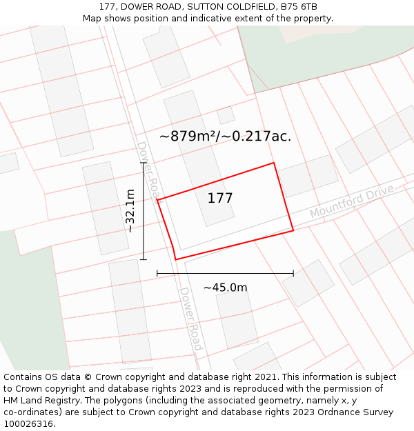177, DOWER ROAD, SUTTON COLDFIELD, B75 6TB: Plot and title map