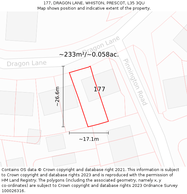 177, DRAGON LANE, WHISTON, PRESCOT, L35 3QU: Plot and title map