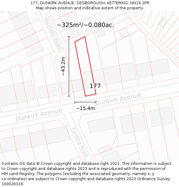 177, DUNKIRK AVENUE, DESBOROUGH, KETTERING, NN14 2PR: Plot and title map