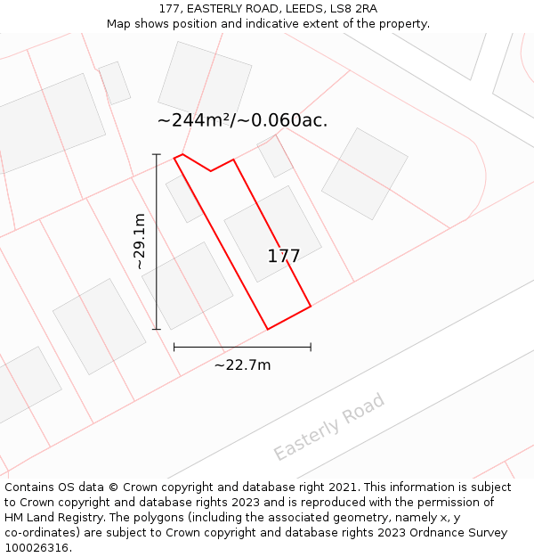 177, EASTERLY ROAD, LEEDS, LS8 2RA: Plot and title map