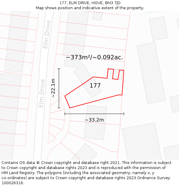 177, ELM DRIVE, HOVE, BN3 7JD: Plot and title map