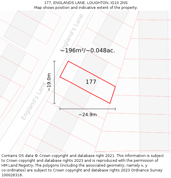 177, ENGLANDS LANE, LOUGHTON, IG10 2NS: Plot and title map