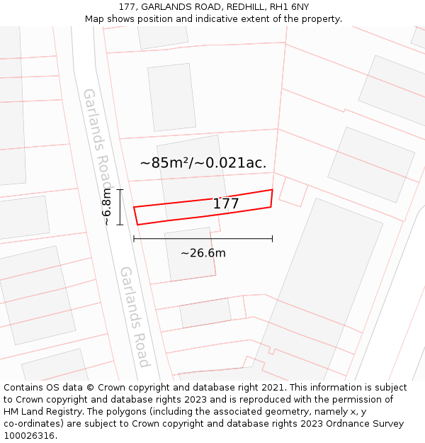 177, GARLANDS ROAD, REDHILL, RH1 6NY: Plot and title map