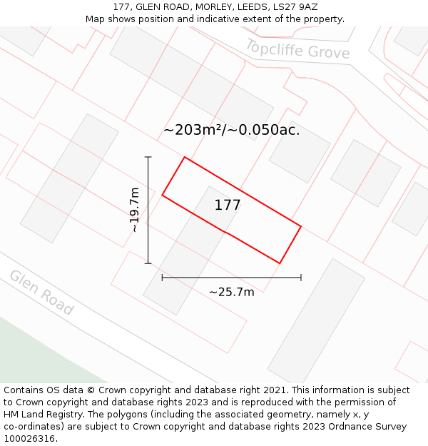 177, GLEN ROAD, MORLEY, LEEDS, LS27 9AZ: Plot and title map