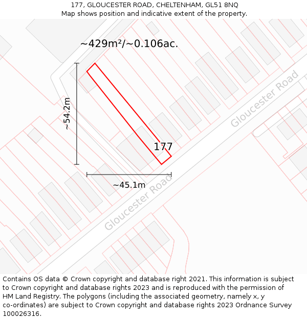 177, GLOUCESTER ROAD, CHELTENHAM, GL51 8NQ: Plot and title map