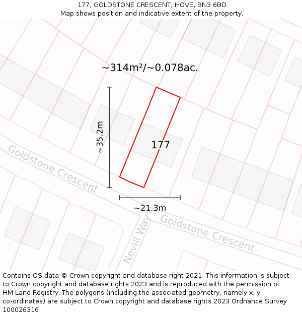 177, GOLDSTONE CRESCENT, HOVE, BN3 6BD: Plot and title map