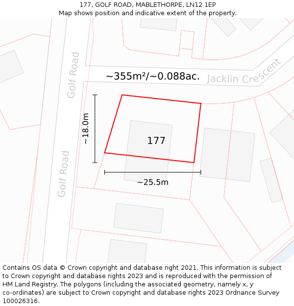 177, GOLF ROAD, MABLETHORPE, LN12 1EP: Plot and title map