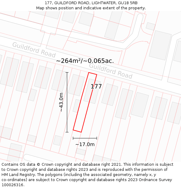 177, GUILDFORD ROAD, LIGHTWATER, GU18 5RB: Plot and title map