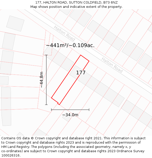 177, HALTON ROAD, SUTTON COLDFIELD, B73 6NZ: Plot and title map