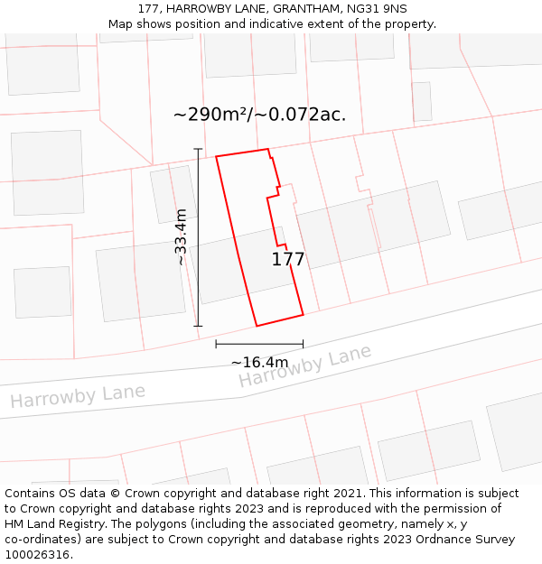 177, HARROWBY LANE, GRANTHAM, NG31 9NS: Plot and title map