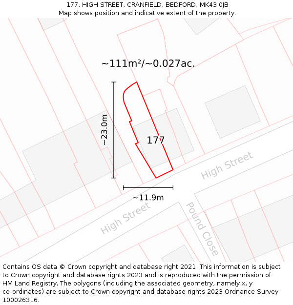 177, HIGH STREET, CRANFIELD, BEDFORD, MK43 0JB: Plot and title map