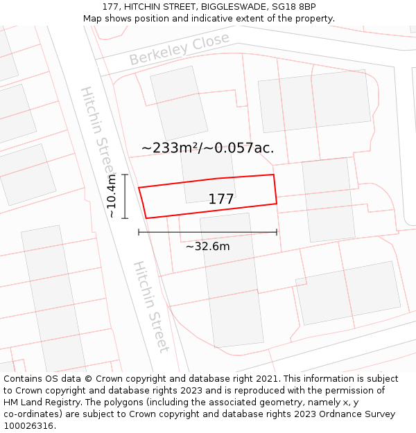 177, HITCHIN STREET, BIGGLESWADE, SG18 8BP: Plot and title map