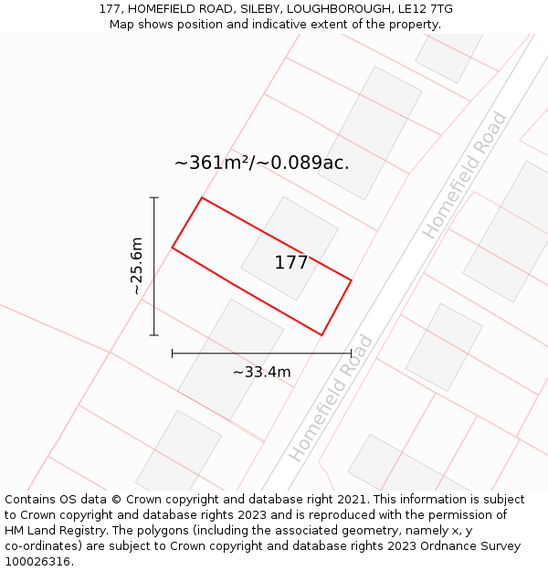 177, HOMEFIELD ROAD, SILEBY, LOUGHBOROUGH, LE12 7TG: Plot and title map