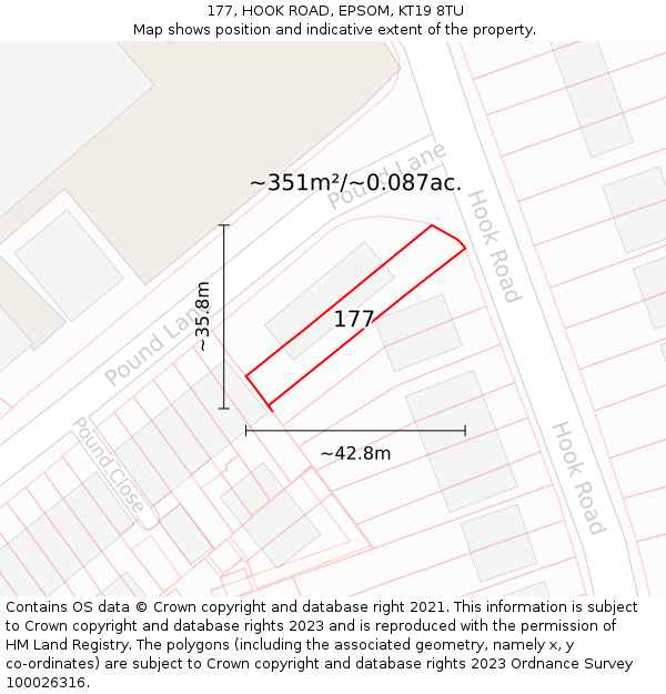 177, HOOK ROAD, EPSOM, KT19 8TU: Plot and title map