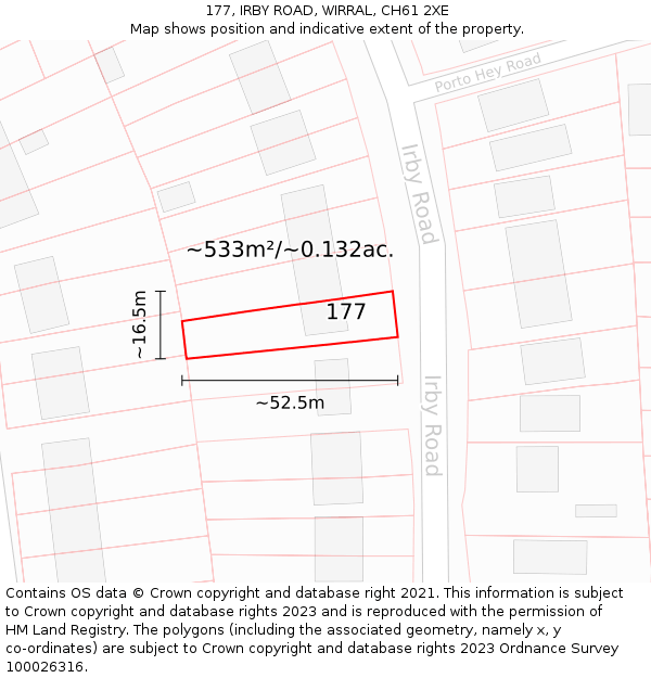 177, IRBY ROAD, WIRRAL, CH61 2XE: Plot and title map