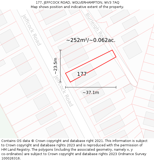 177, JEFFCOCK ROAD, WOLVERHAMPTON, WV3 7AQ: Plot and title map