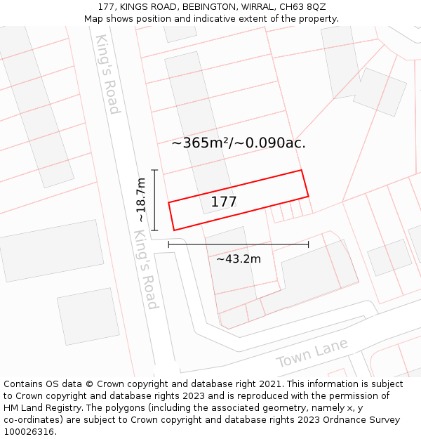 177, KINGS ROAD, BEBINGTON, WIRRAL, CH63 8QZ: Plot and title map