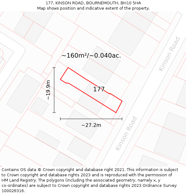 177, KINSON ROAD, BOURNEMOUTH, BH10 5HA: Plot and title map