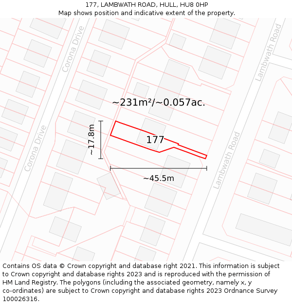 177, LAMBWATH ROAD, HULL, HU8 0HP: Plot and title map