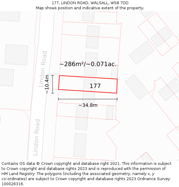 177, LINDON ROAD, WALSALL, WS8 7DD: Plot and title map