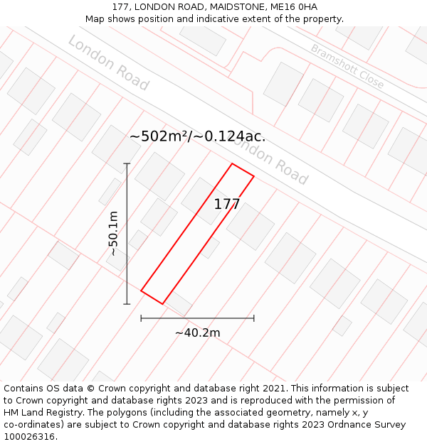 177, LONDON ROAD, MAIDSTONE, ME16 0HA: Plot and title map