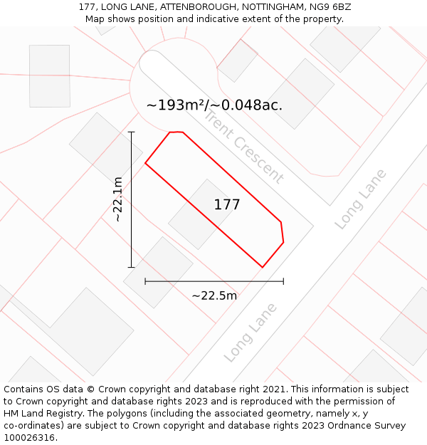 177, LONG LANE, ATTENBOROUGH, NOTTINGHAM, NG9 6BZ: Plot and title map