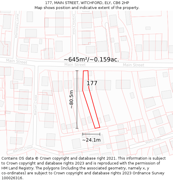 177, MAIN STREET, WITCHFORD, ELY, CB6 2HP: Plot and title map