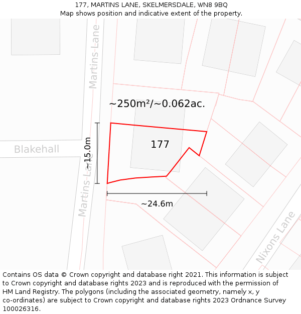 177, MARTINS LANE, SKELMERSDALE, WN8 9BQ: Plot and title map