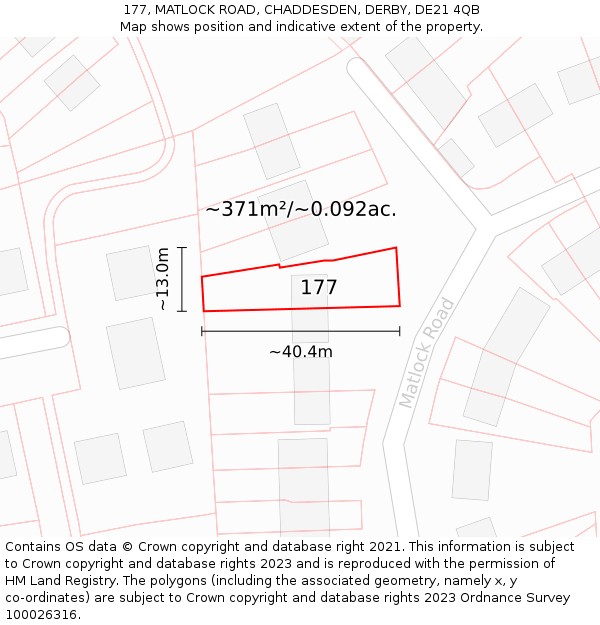 177, MATLOCK ROAD, CHADDESDEN, DERBY, DE21 4QB: Plot and title map