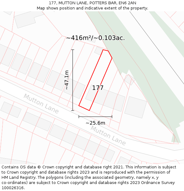 177, MUTTON LANE, POTTERS BAR, EN6 2AN: Plot and title map