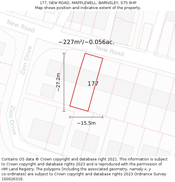 177, NEW ROAD, MAPPLEWELL, BARNSLEY, S75 6HP: Plot and title map