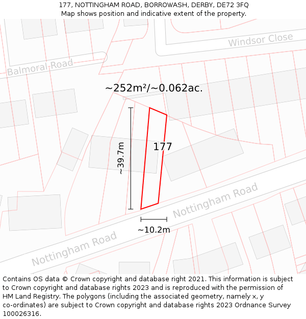 177, NOTTINGHAM ROAD, BORROWASH, DERBY, DE72 3FQ: Plot and title map