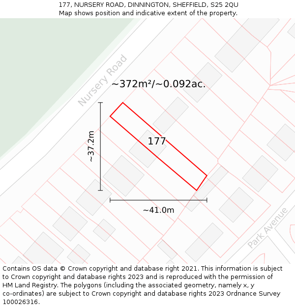 177, NURSERY ROAD, DINNINGTON, SHEFFIELD, S25 2QU: Plot and title map