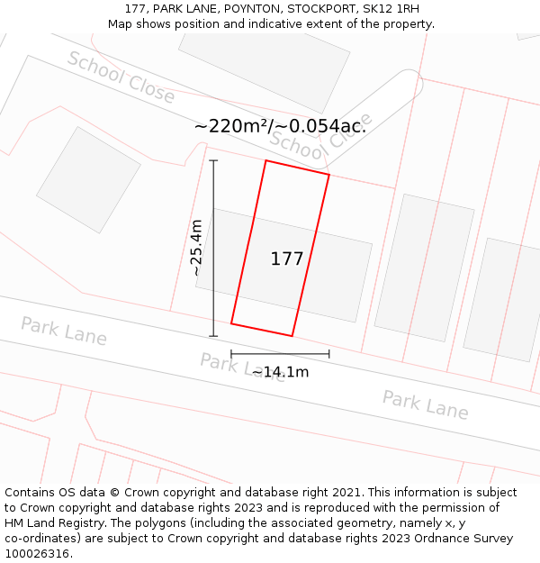 177, PARK LANE, POYNTON, STOCKPORT, SK12 1RH: Plot and title map