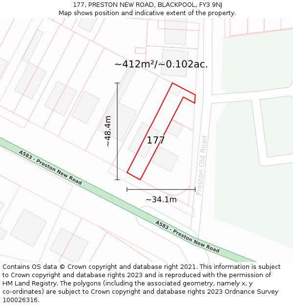 177, PRESTON NEW ROAD, BLACKPOOL, FY3 9NJ: Plot and title map